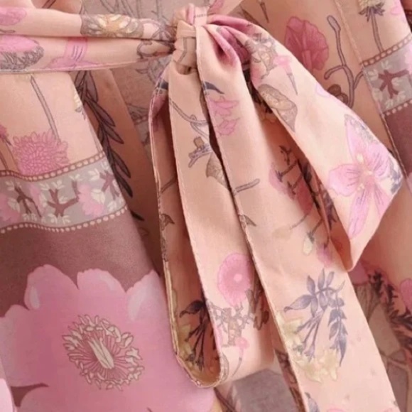 Pink Festival Bohemian Flower Floral Boho Printed Short Kimono Robe Tunic Wrap - Picture 13 of 14
